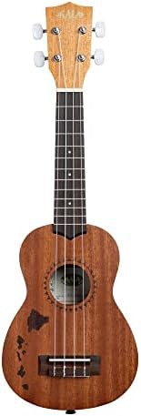 Satin mahogany soprano ukulele with etching