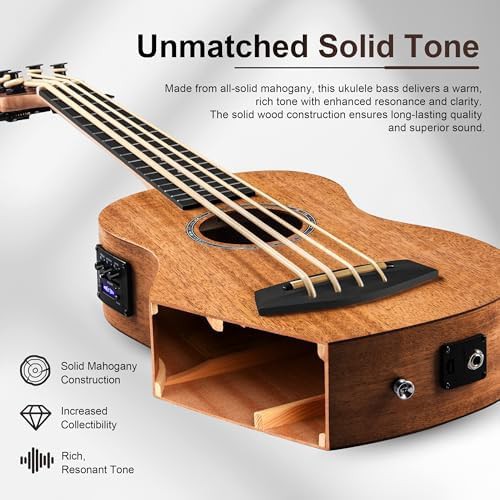 Caramel solid wood mahogany electric ukulele bass — photo 3