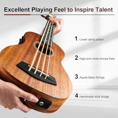 Caramel solid wood mahogany electric ukulele bass — photo 4
