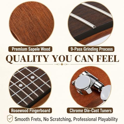 Ranch 23 inch concert ukulele sapele starter kit — photo 5