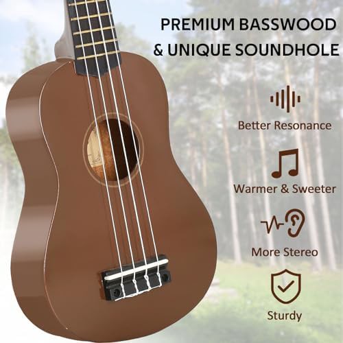 Brown basswood soprano ukulele 21 in — photo 3