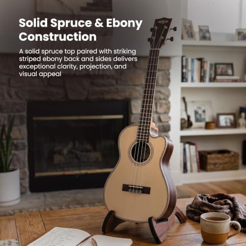 Solid spruce striped ebony baritone cutaway ukulele — photo 5