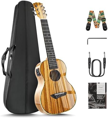 Glossy zebra wood acoustic electric six string