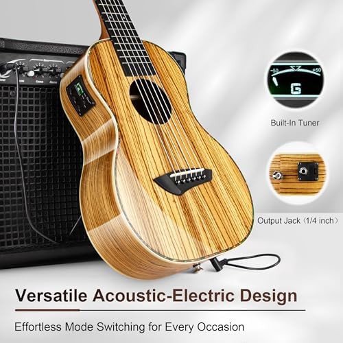 Glossy zebra wood acoustic electric six string — photo 5