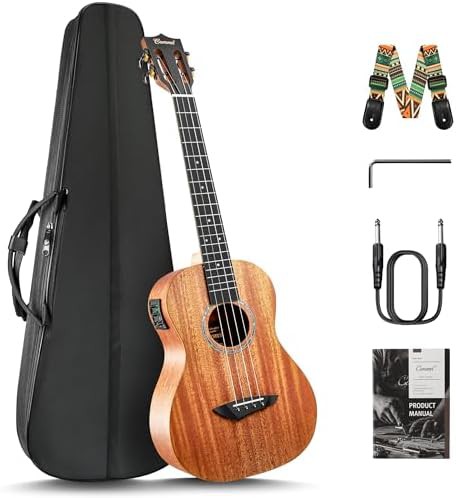Solid mahogany wood baritone electric ukulele