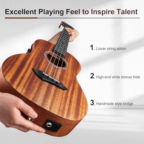 Solid mahogany wood baritone electric ukulele — photo 4