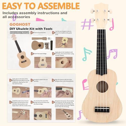 DIY 21 inch soprano ukulele kit with tools — photo 4