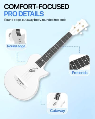 White carbon fiber cutaway tenor ukulele — photo 4