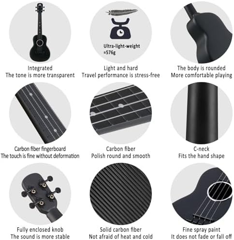 Black carbon fiber concert ukulele kit — photo 4