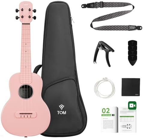 Pink carbon fiber concert ukulele starter bundle