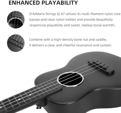 Black carbon fiber concert ukulele beginner kit — photo 5