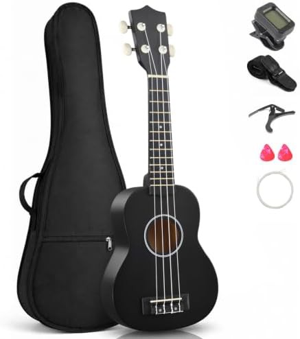 Black beginner concert ukulele professional kit