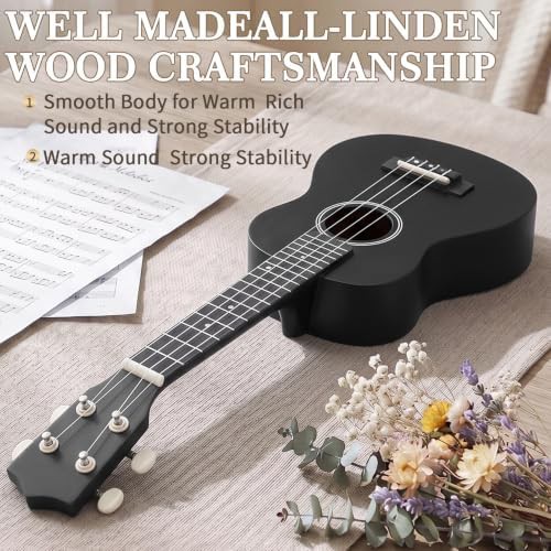 Black beginner concert ukulele professional kit — photo 3