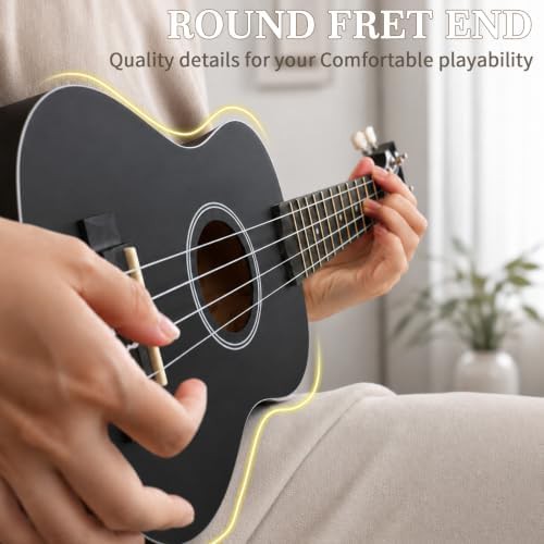 Black beginner concert ukulele professional kit — photo 5